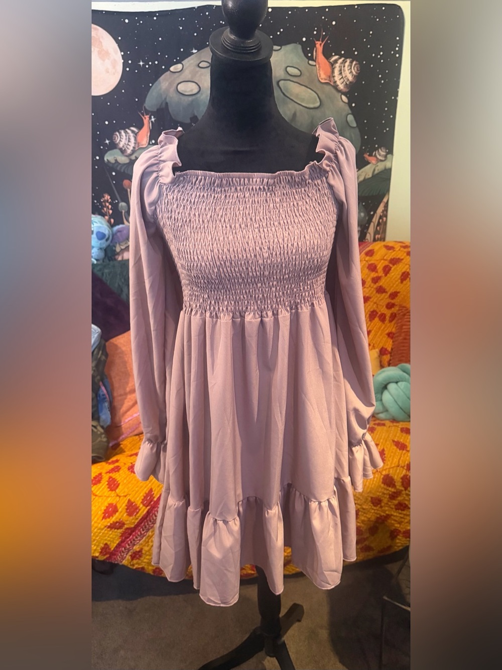 Smocked Square-Neck Mauve Maxi Dress
